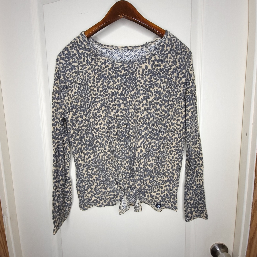 Girls Junior XL 14/16 Treasure & Bond Cozy Tie Front Top Beige Semolina Leopard
